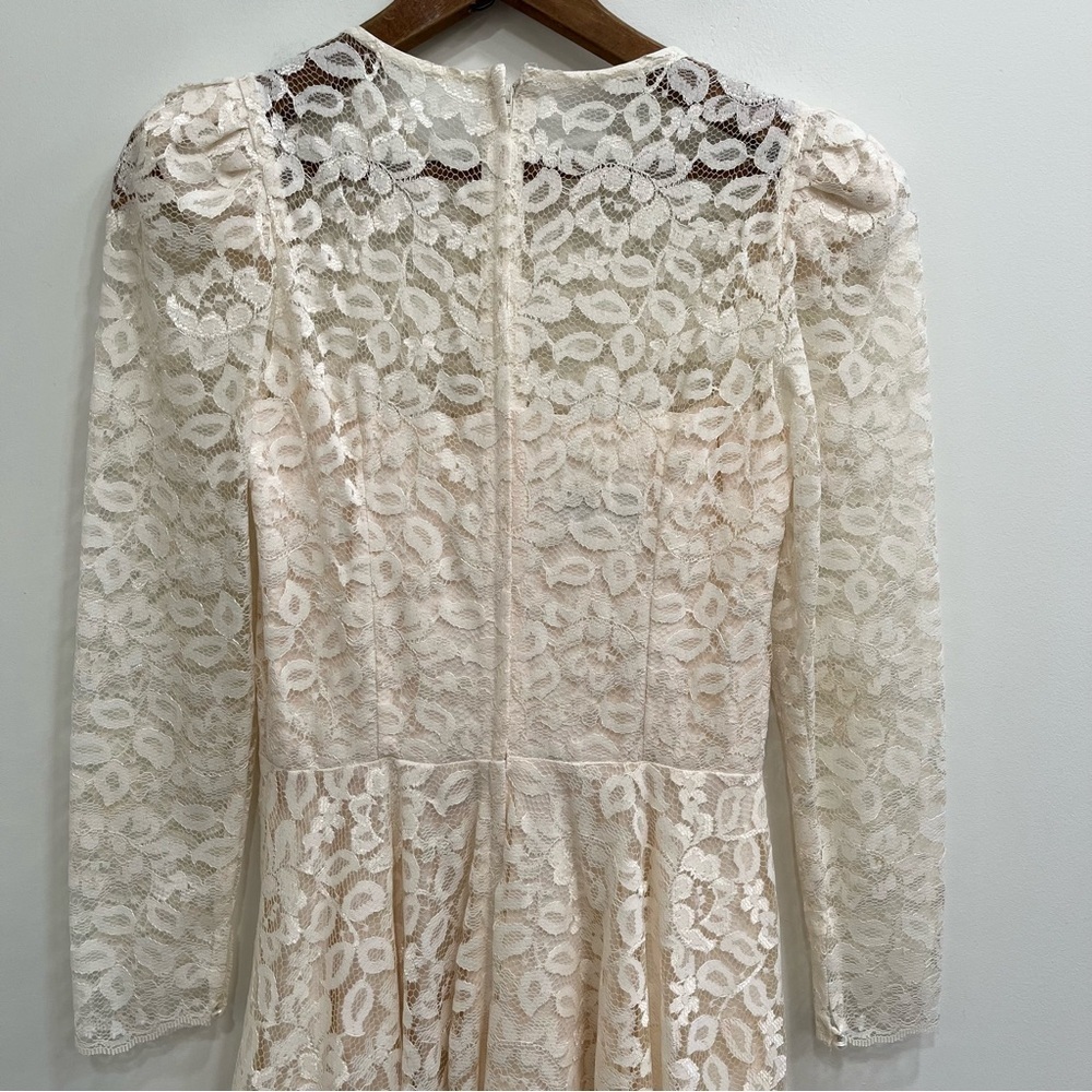 Vintage Cachet by Bari Protas Ivory Lace Midi Dress Wedding Romantic Long Sleeve - Picture 5 of 15